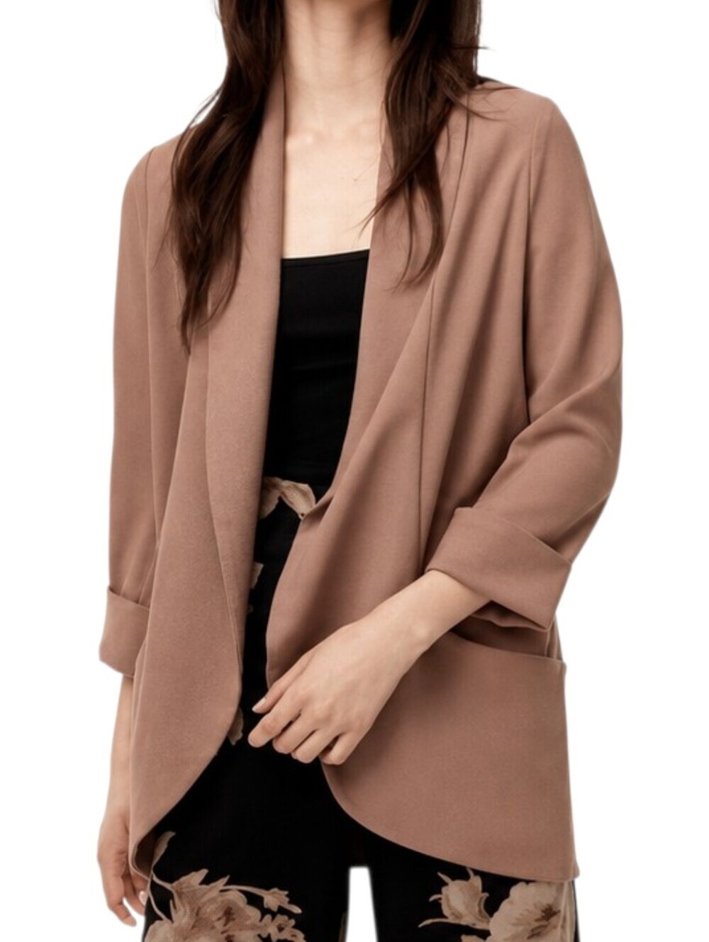 Aritzia Wilfred Chevalier Blazer Women 8 Brown Open Front Minimalist